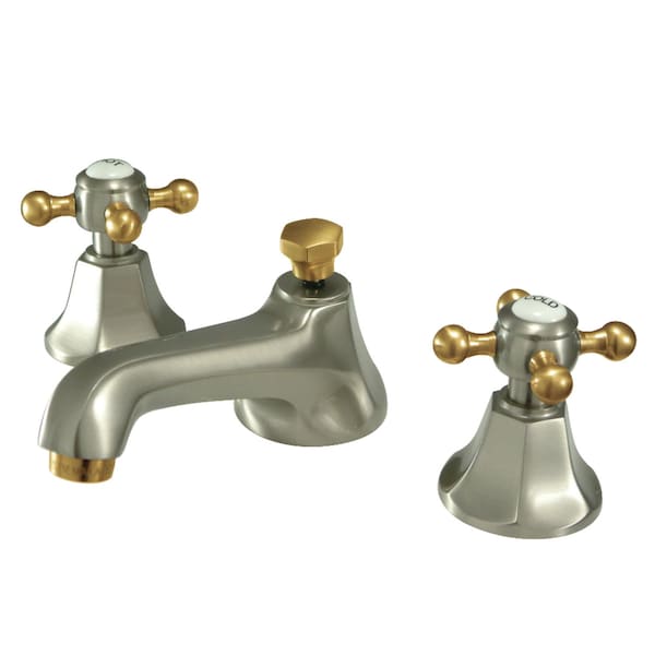 Widespread Bathroom Faucet with Brass PopUp, Brushed NickelPolished Brass